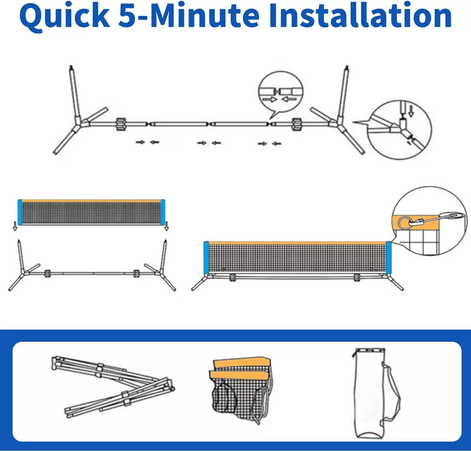 Filet de mini pickleball pliable