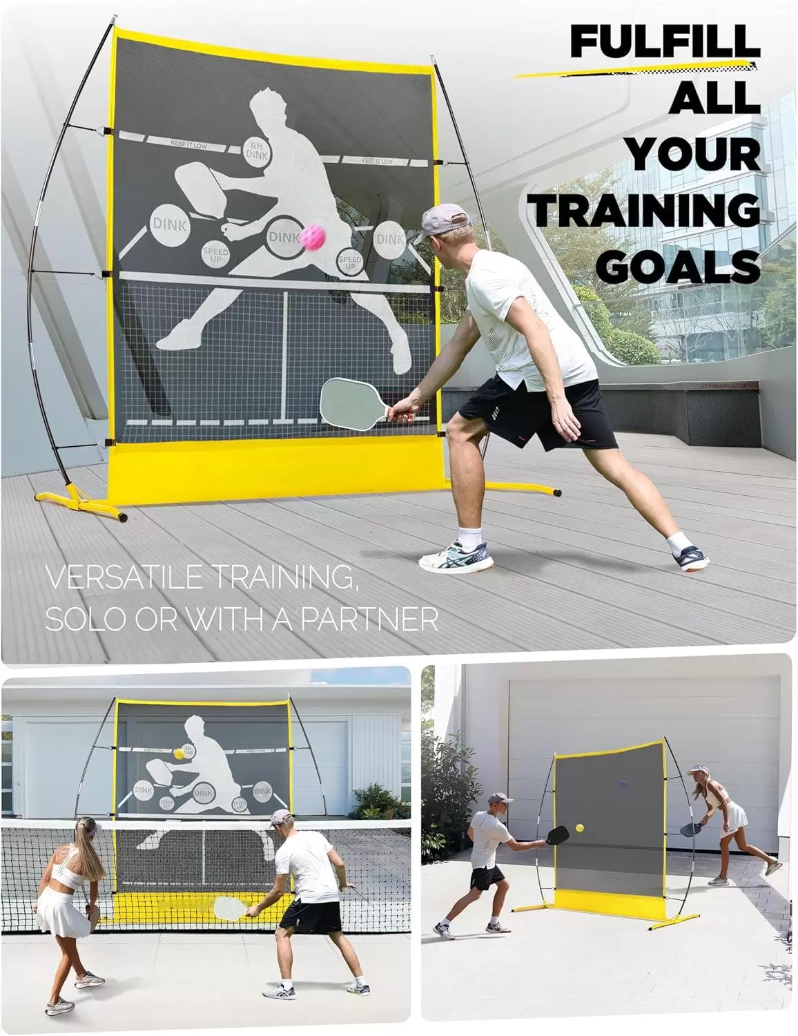 Filet de rebond de pickleball 2 en 1 1,8 x 1,8 m