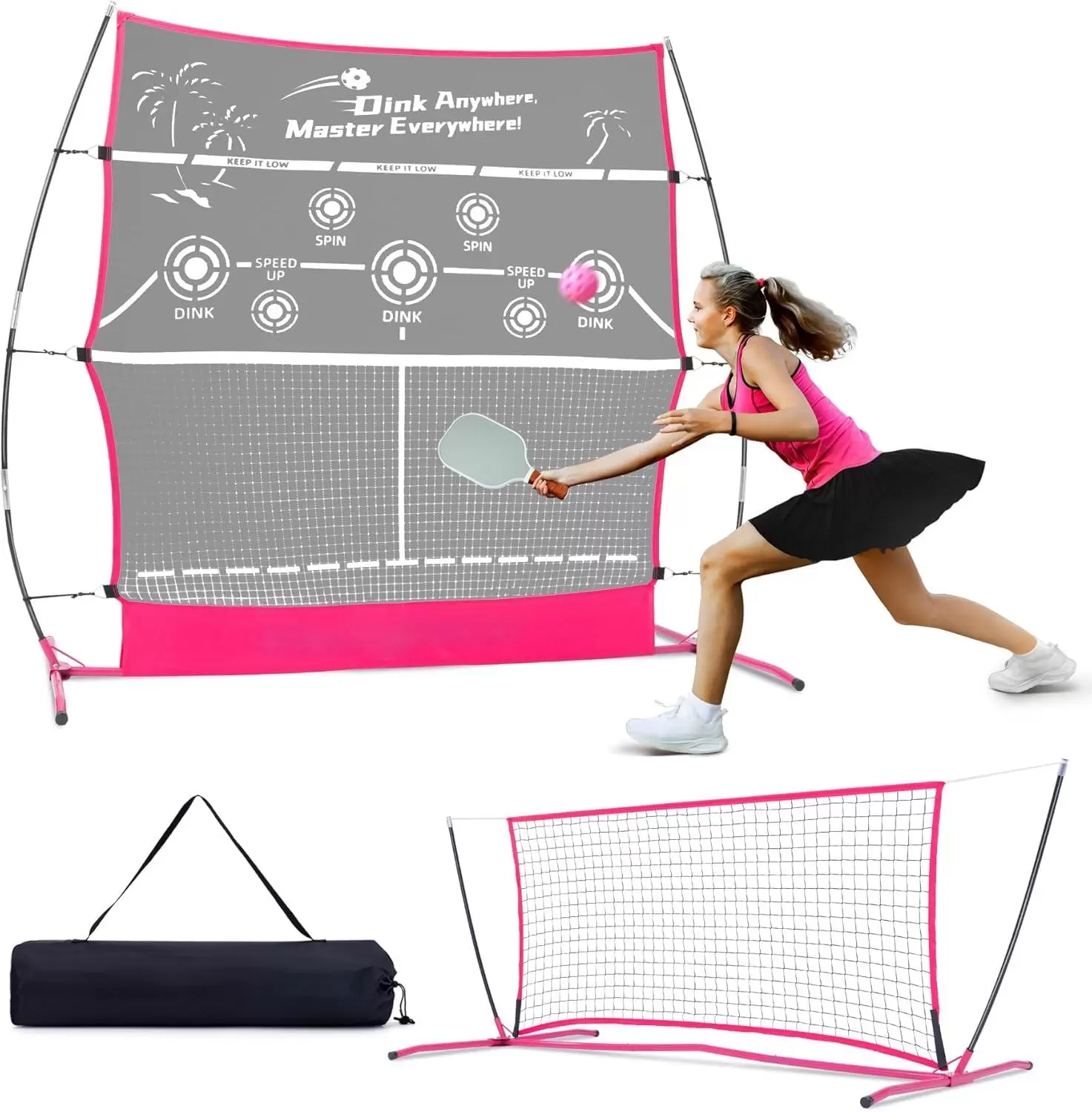 Filet de rebond de pickleball 2 en 1 1,8 x 1,8 m