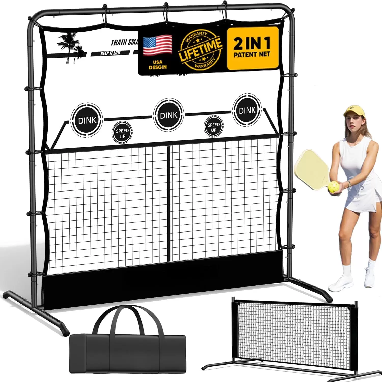 Pickleball en tube d'acier 2 en 1 de 1,8 x 1,8 m