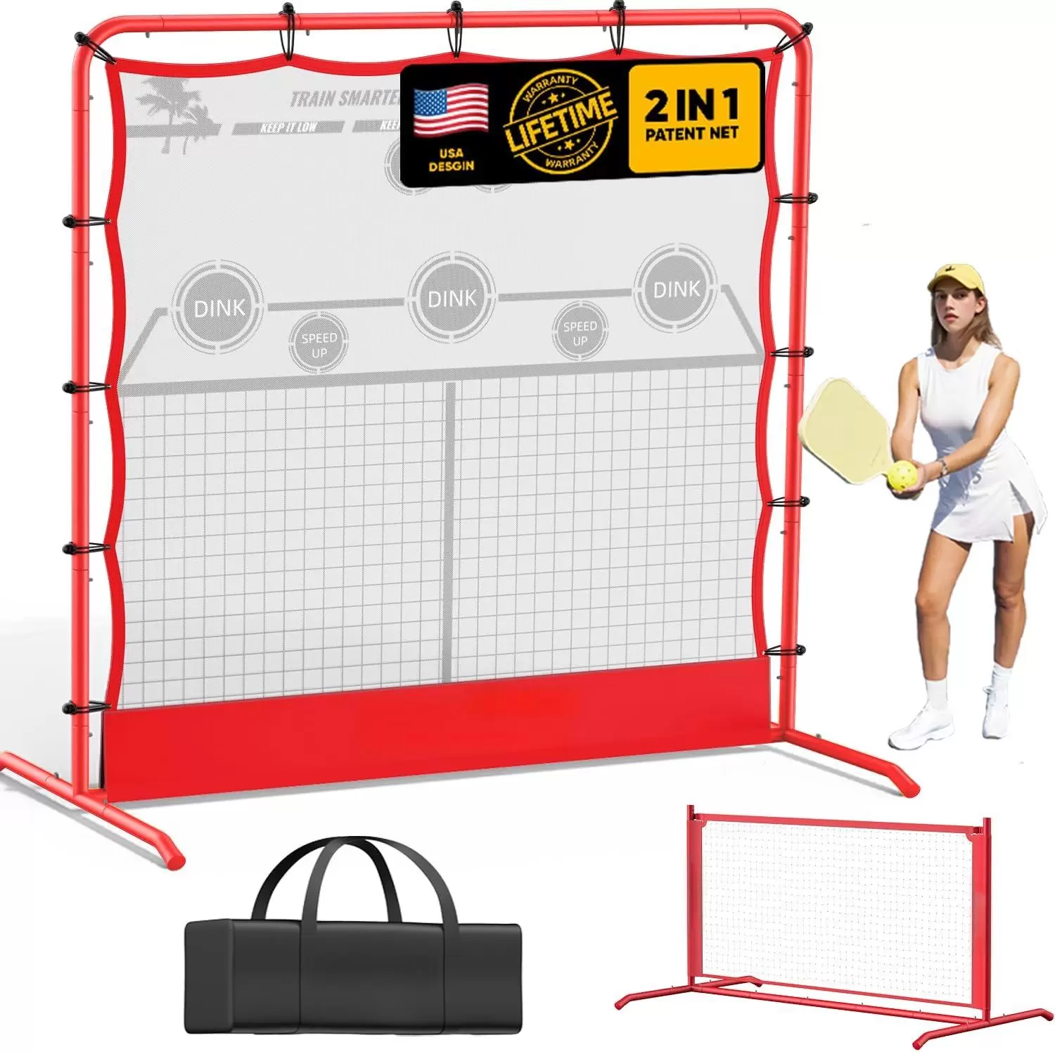 Pickleball en tube d'acier 2 en 1 de 1,8 x 1,8 m