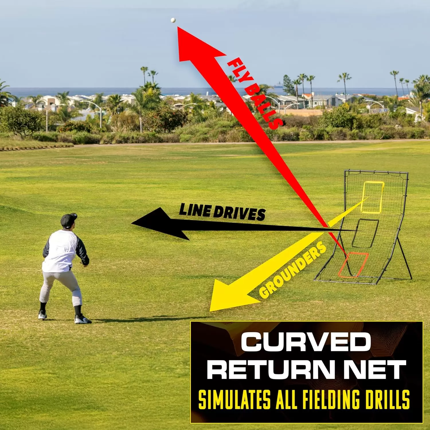 Filet de rebond multisports avec trois zones cibles