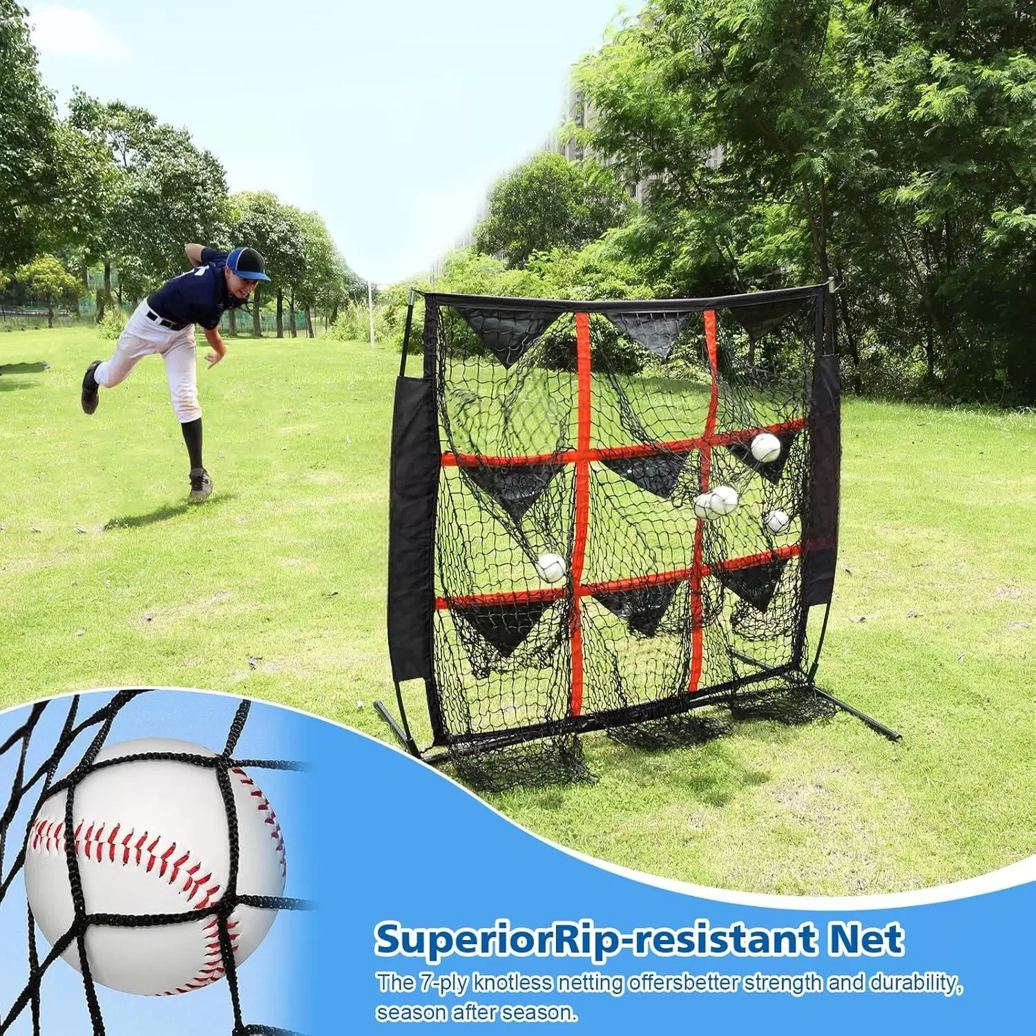 Filet d'entra&icirc;nement de baseball &agrave; 9 trous de 4 x 4 pieds