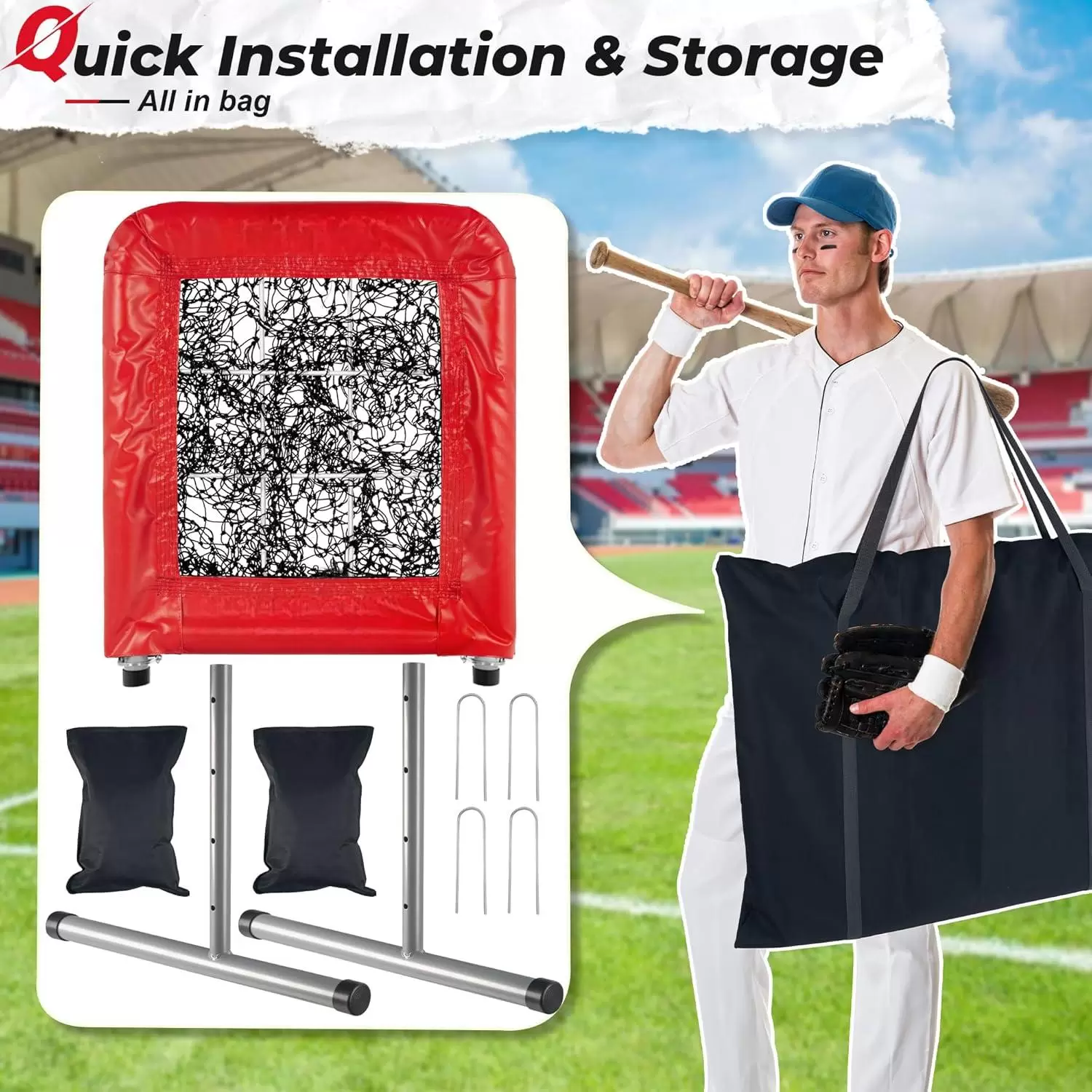 Filet de lancer de baseball et de softball de style professionnel &agrave; 9 trous