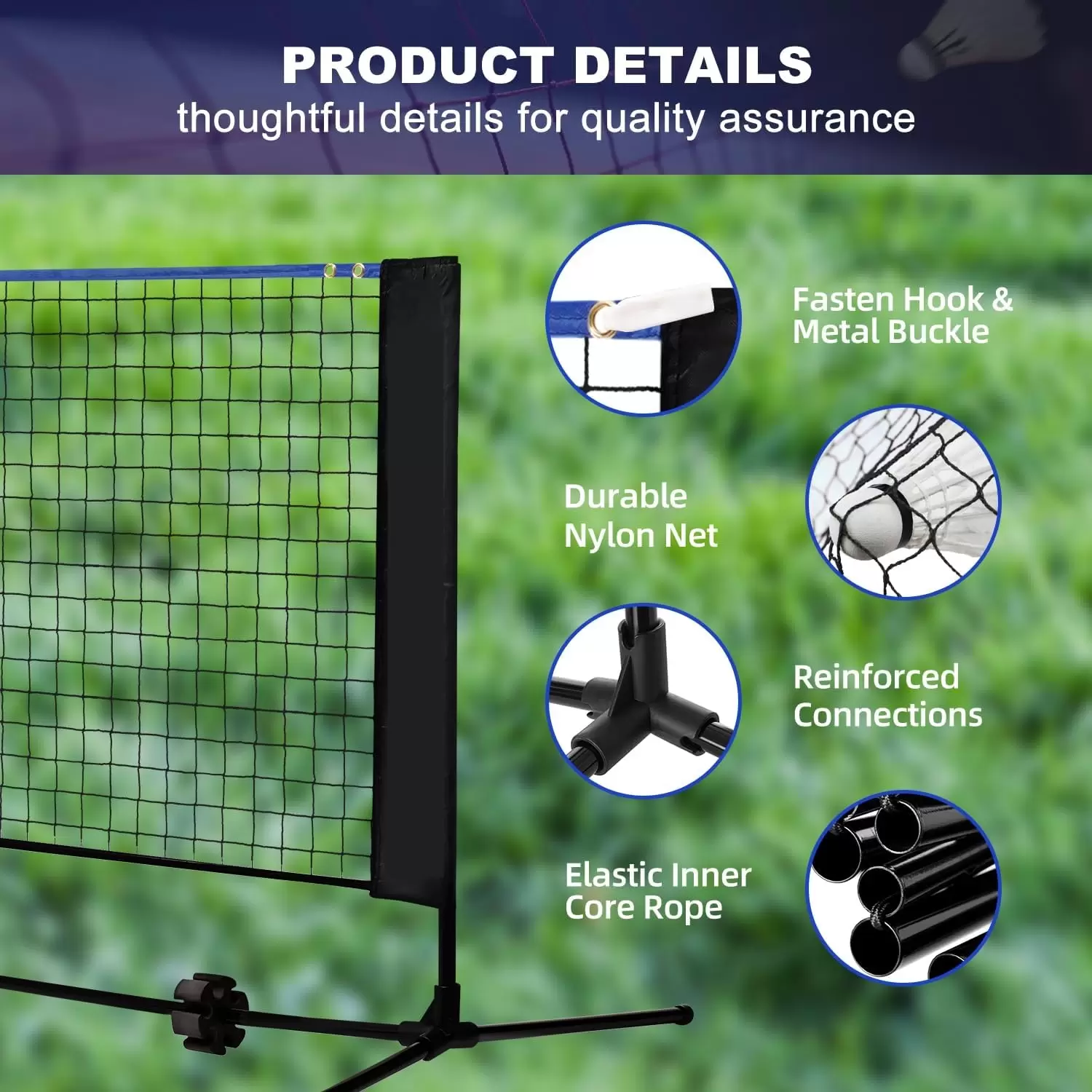 Filet d'entra&icirc;nement pliable et portable 2-en-1 pour badminton et pickleball